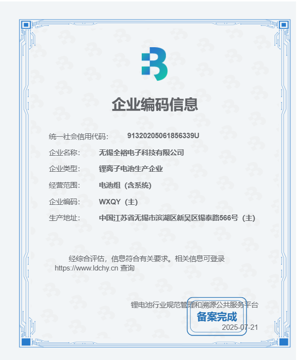 全裕企业编码证书